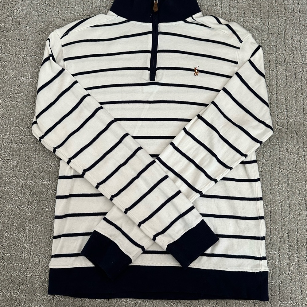 Polo by Ralph Lauren Blue and White Zip Up Sweater